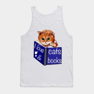 I love cats and books- green eyed Kitten reading a book. White background. For those who love books and reading Tank Top